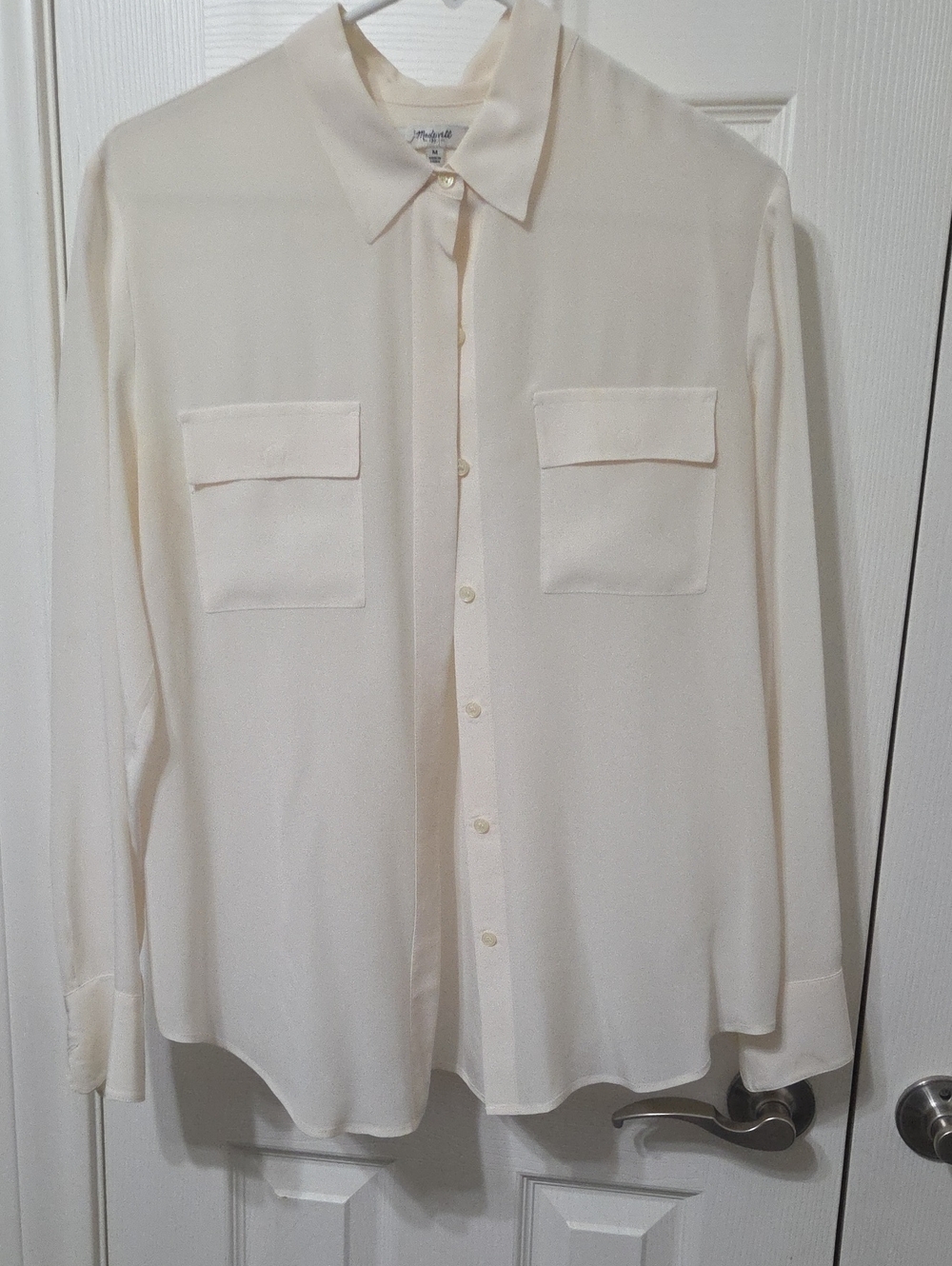 Madewell Cream 100% Silk Button-Down Shirt with Chest Pockets
